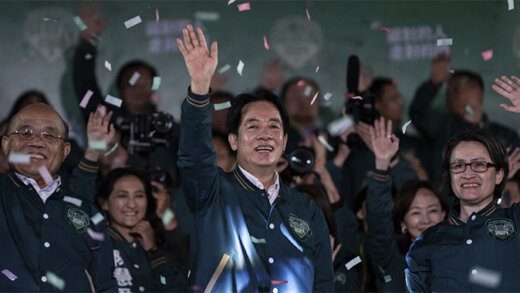 Taiwanese Vice President La Ching-te, also known as William Lai, left, celebrates his victory with running mate Bi-Khim Hsiao in Taipei, Taiwan, Saturday, Jan. 13, 2024. The ruling- party candidate has emerged victorious in Taiwan’s presidential election and his opponents have conceded. (AP
Photo/Louise Delmotte)
