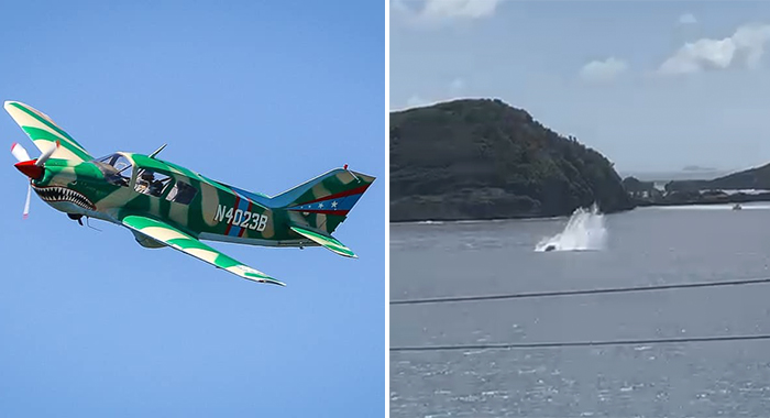 The aircraft in a photo uploaded to Facebook on Dec. 26, 2021, left, and the moment it crashed in the sea on Thursday, Jan. 4, 2024.