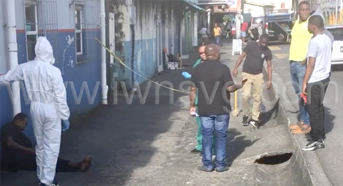 Police and medical professional at the scene in Kingstown on Sunday, Jan. 21, 2024.