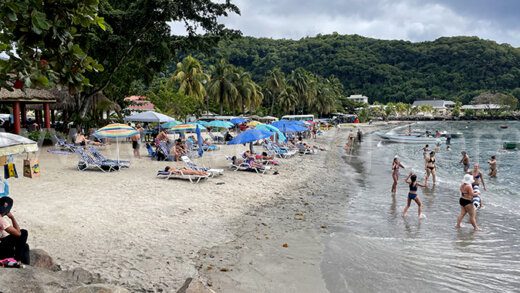 Cruise visitors to St. Vincent and the Grenadines on Buccament Bay on Jan. 1, 2024. 