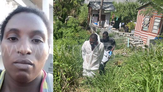 Funeral home employees remove the body of Corona Jennings, inset, from her home in Campden Park, right, where she was found dead with chop wounds on Wednesday, Feb. 14, 2024.