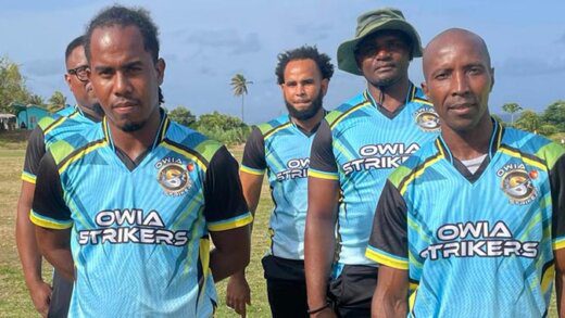 Owia Strikers at the opening of the Shevern John North Windward T20 cricket competition 2024 edition on Feb. 4, at the Owia Playing Field.