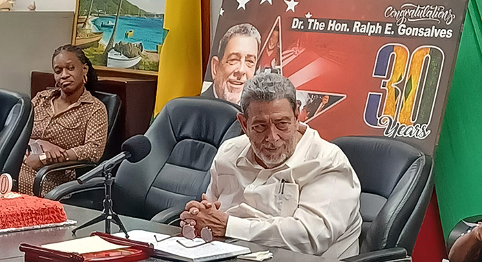 Prime Minister Ralph Gonsalves in Cabinet Room on Wednesday, Feb. 21, 2024, the 30th anniversary of his election to Parliament. (Photo: Office of the Prime Minister, Saint Vincent and the Grenadines/Facebook)