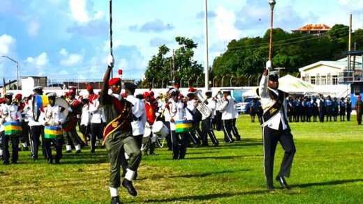 The RSVG Police Force Band taking part in Independence celebrations in St. Vincent and the Grenadines. 