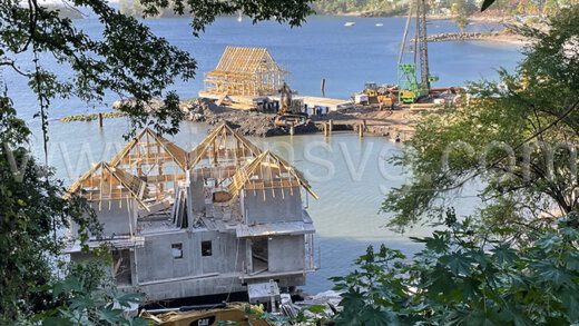 Work on over-water villas at Sandals Beaches Resort in Buccament Bay on Tuesday, Jan. 30, 2024.