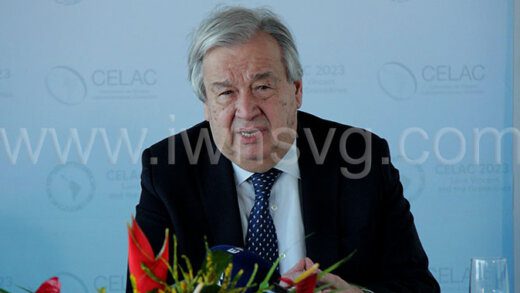 United Nations Secretary-General Antonio Guterres  speaking at Argyle International Airport on Thursday, Feb. 29, 2024.