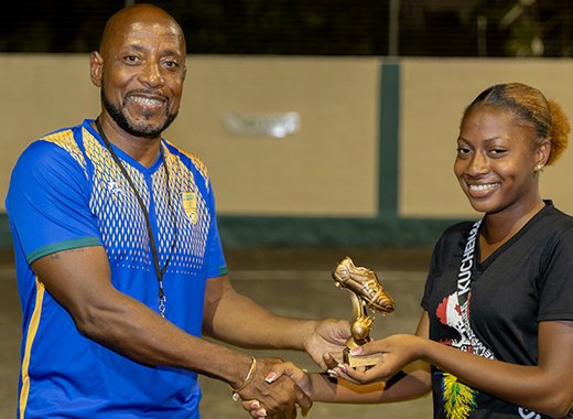 East Kingstown MP, FitzBramble makes a presentation at the launch of the NDP's "National Athlete's Programme" in Kingstown on March 2, 2024.