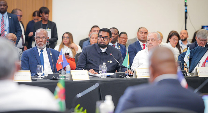Guyana President Irfaan Ali addressing the eighth CELAC Summit in St. Vincent on Friday, March 1, 2024. (Photo: DPI Guyana)