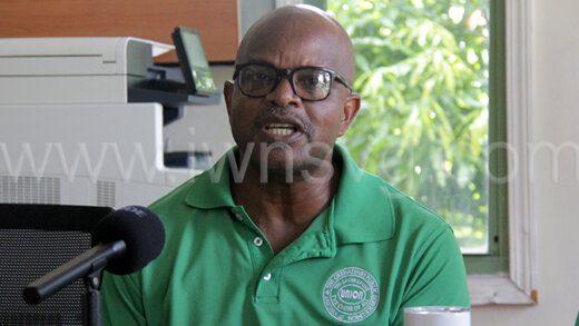 President of the Public Service Union, Elroy Boucher, speaking at the press conference in Kingstown on Tuesday, April 2, 2024.