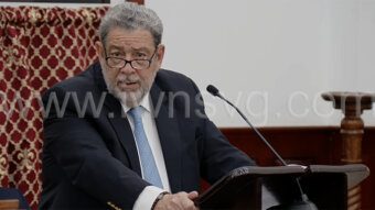 Prime Minister Ralph Gonsalves speaking in an April 4, 2024 photo. 