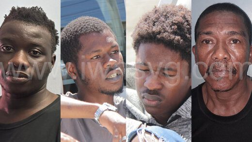 The defendants. From left: Romarno Jacots, Omarrio Jacobs, Jeron Cockburn and Alford Hoyte.