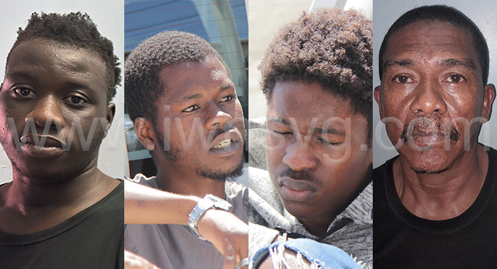 The defendants. From left: Romarno Jacots, Omarrio Jacobs, Jeron Cockburn and Alford Hoyte.