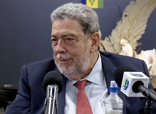 Prime Minister Ralph Gonsalves speaking at a press conference in Kingstown on Monday, May 27, 2024.