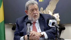 Prime Minister Ralph Gonsalves speaking at a press conference in Kingstown on Monday, May 27, 2024.