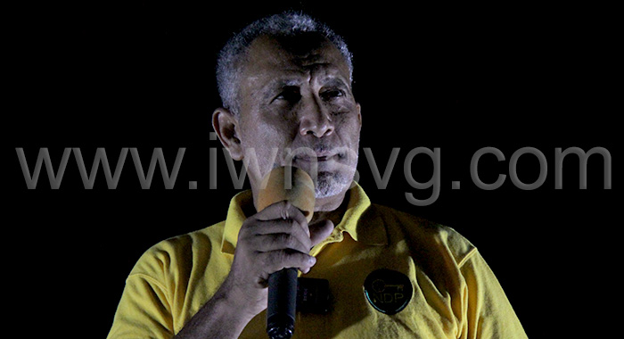 Opposition Leader Godwin Friday speaking at a campaign village meeting in Diamond on June 8, 2024.