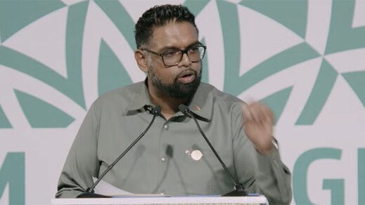 Guyana President and CARICOM chairman, Dr. Irfaan Ali addressing the 31st Afreximbank Annual Meeting and the Third AfriCaribbean Trade and Investment Forum in the Bahamas on Thursday, June 13, 2024. 