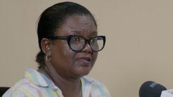 Director of the National Emergency Management Organisation, Michelle Forbes speaks during Prime Minister Ralph Gonsalves’ national address on Tropical Storm Beryl on Saturday, June 29, 2024. 