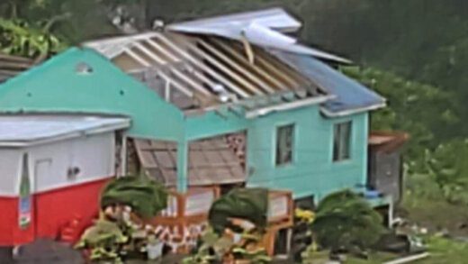 A damaged building in Owia following the passage of Hurricane Beryl on Monday, July 1, 2024.