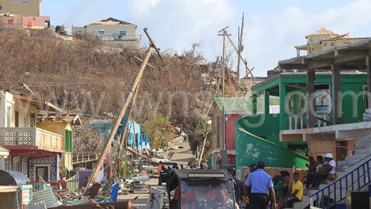 Fallen power line and other rubble left by Hurricane Beryl in Union Island seen on July 4, 2024, following the passage of the storm three days earlier. 