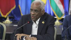  Head of the Transitional President Council in Haiti, Edgard Leblanc Fils, speaking at a news conference in St. George's, Grenada, on Tuesday, July 30, 2024. (CMC Photo)