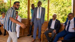 CARICOM leaders, including Haiti's transitional prime minister, Edgard Leblanc Fils, second from right, share a light moment during their summit in St. George's Grenada on Tuesday, July 30, 2024. (Photo: Facebook/Grenada GIS)