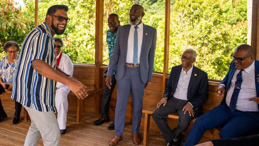 CARICOM leaders, including Haiti's transitional prime minister, Edgard Leblanc Fils, second from right, share a light moment during their summit in St. George's Grenada on Tuesday, July 30, 2024. (Photo: Facebook/Grenada GIS)