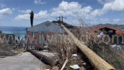 A fallen electricity pole in Canouan following the passage of Hurricane Beryl on July 1, 2024.