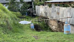 The body of Lescott Douglas in his yard in Rillan Hill after he collapsed and died while walking towards an ambulance on Tuesday, July 23, 2024.