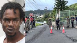 Police officers at a cordon in McKies Hill where Romario Bynoe aka Stormy, inset, was killed on Tuesday, July 23, 2024.