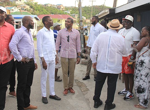 Prime Minister of Dominica, Roosevelt Skerrit, left, and other OECS colleagues, visit Canouan on Tuesday, July 16, 2024.