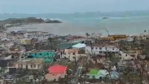 A screenshot from a video showing the damage done on Union Island during the passage of Hurricane Beryl on Monday, July 1, 2024.