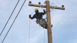 A VINLEC workers repairs the electricity grid in Canouan on Tuesday, July 17, 2024.