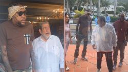 Prime Minister of St. Vincent and the Grenadines, Ralph Gonsalves and Jamaican Dance Hall artiste, Vybz Kartel at the Official Residence of the Prime Minister in New Montrose, St. Vincent. (Screenshots from Stv Online)