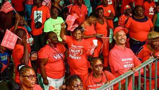 ULP supporters at an event at Arnos Vale on April 7, 2024, to celebrate the party's 23 anniversary in office.
