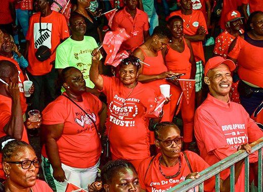 ULP supporters at an event at Arnos Vale on April 7, 2024, to celebrate the party's 23 anniversary in office.
