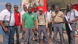 VINLEC and Antigua Public Utilities Authority linemen teams minutes before boarding the ferry bound for the Southern Grenadines on July 22, 2024.