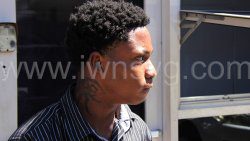 Ajauné Grant outside Kingstown Magistrate's Court on March 2, 2023, after he had attacked his stepfather. 