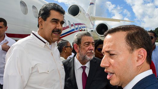 In this December 2023 Lance Neverson photo, President Nicolas Maduro and Prime Minister Ralph Gonsalves are seen near the plane in Argyle after Maduro arrived in St. Vincent for border dispute talks with Guyana’s President Irfaan Ali. 