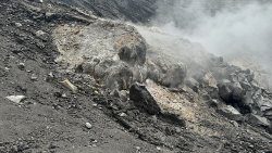 Steam emitted from rocks inside the crater of La Soufriere on Sept. 7, 2024.