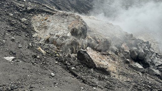 Steam emitted from rocks inside the crater of La Soufriere on Sept. 7, 2024.