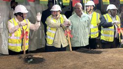 From left: Taiwan Minister of Foreign Affairs, Lin Chia-Lung; Prime Minister of St. Vincent and the Grenadines Ralph Gonsalves; Deputy Prime Minister, Montgomery Daniel; and, Minister of Health Jimmy Prince at the ground-breaking ceremony in Arnos Vale on Saturday, Oct. 26, 2024. (CMC photo)