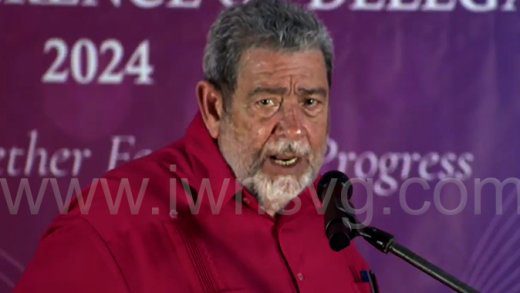 Prime Minister of St. Vincent and the Grenadines speaking at the Conference of Delegates of the St. Lucia Labour Party in St. Lucia on Sunday, Oct. 20, 2024.