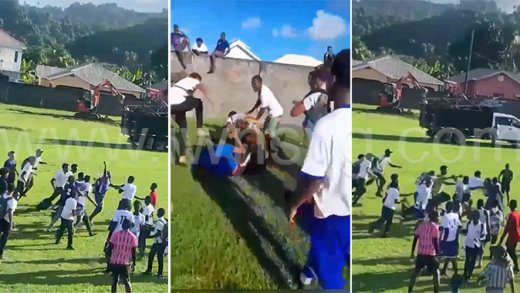 A montage of screenshots from videos of the fight after the schools' football match in Georgetown on Tuesday.