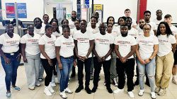 The group of Vincentians at Gatwick airport before flying out last night