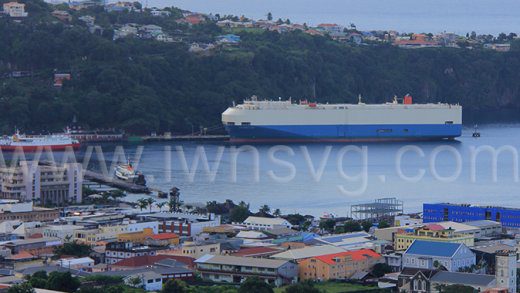 The vehicle carrier in Kingstown docked at the Kingstown Cruise Terminal on Monday, Nov. 11, 2024.