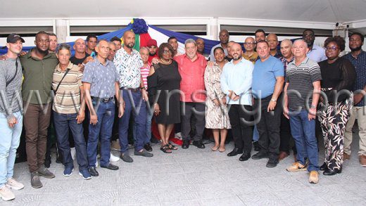 The Cuban linesmen spokes with Prime Minister Ralph Gonsalves, Minister of Energy Senator Benarva Browne, Cuba ambassador to SVG, Carlos E. Rodriguez Etcheverry and CEO of VINLEC, Vaughn Lewis at the reception in Villa on Saturday, Nov. 23, 2024.