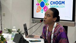 Jeshua Bardoo at a side event at CHOGM discussing laws criminalising poverty, homelessness, and status.
