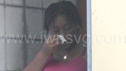 The defendant, Kennelia Guy leaves the Serious Offences Court in Kingstown on Monday, Nov. 11, 2024.