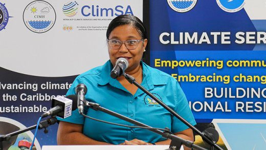 Acting Director of the St. Lucia Metrological Services, Vigil Saltibus, addressing the 2024-25 Dry Season Caribbean Climate Outlook Forum in St. Lucia on Thursday, Nov. 28, 2024. (CIMH Photo)