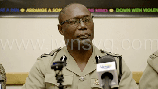 Acting Commissioner of Police Enville Williams speaking at the press conference in Kingstown on Dec. 16, 2024.